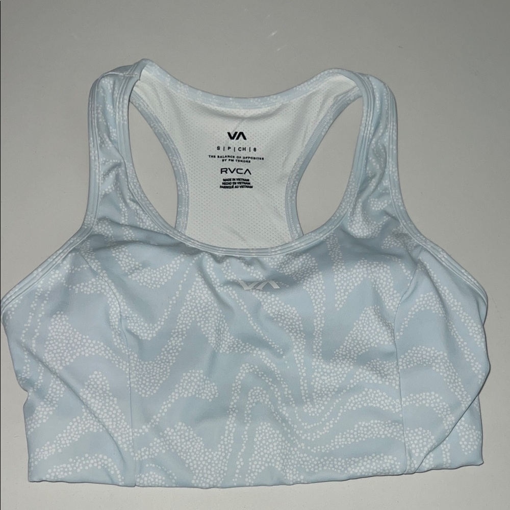 RVCA Women's Soft Blue Patterned Sports Bra- NEVER WORN AND WITHOUT TAGS